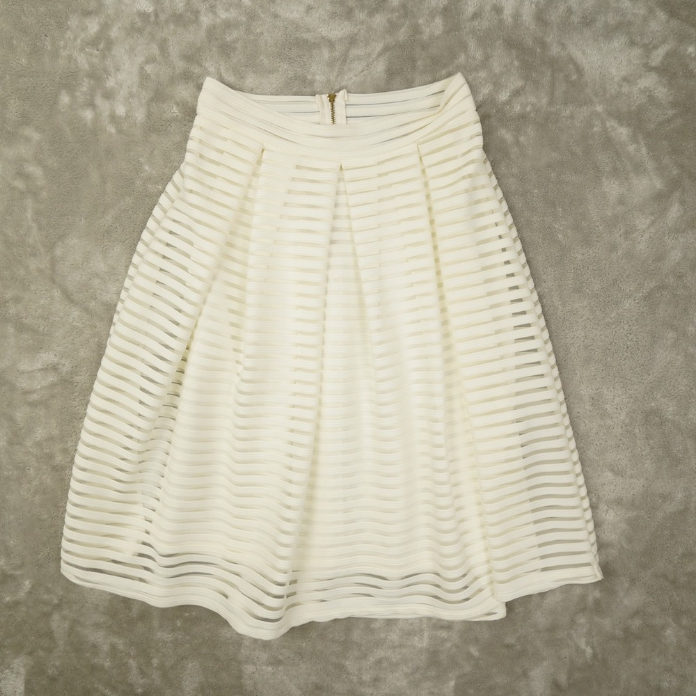 Charlotte Russe Vtg Sheer Striped Skirt Women's Small Ivory Fit & Flare Overlay